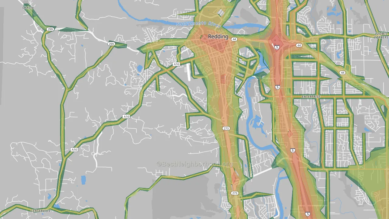 96001, CA Map of Noise Levels in 96001