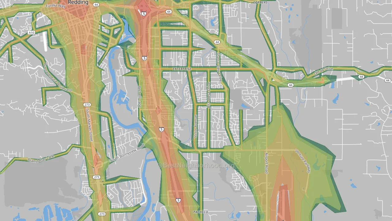 96002, CA Map of Noise Levels in 96002
