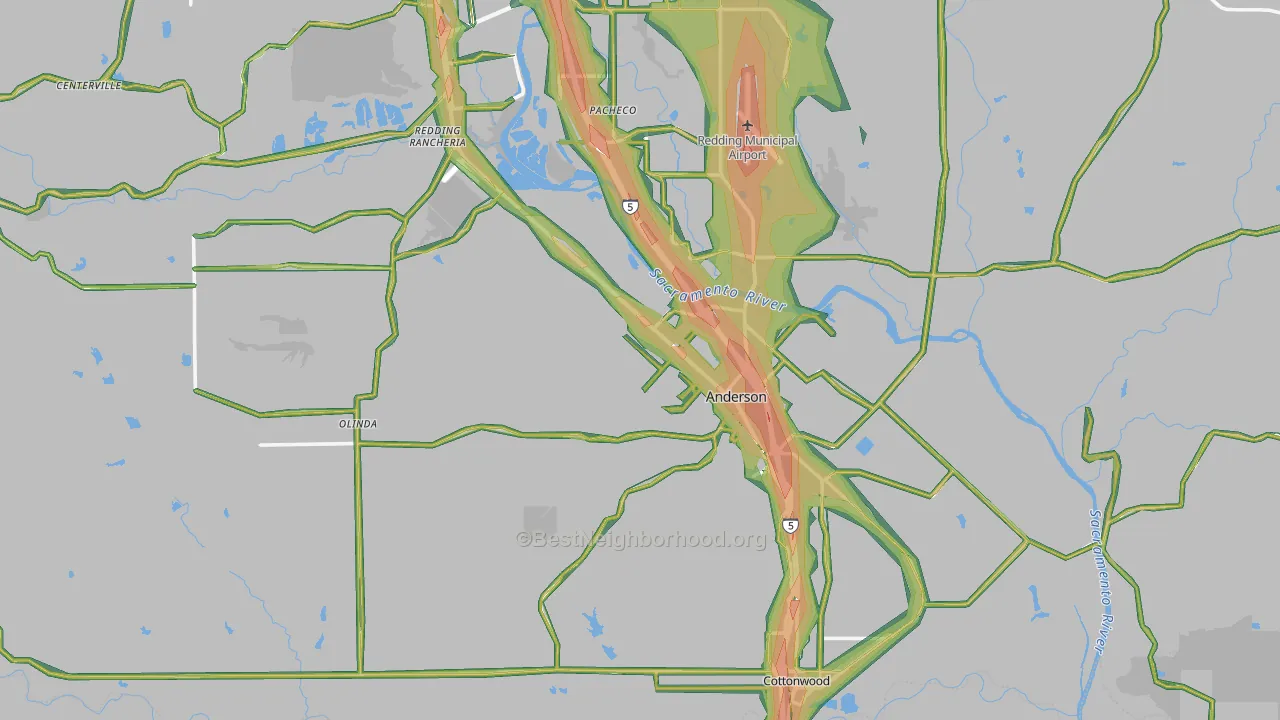 96007, CA Map of Noise Levels in 96007