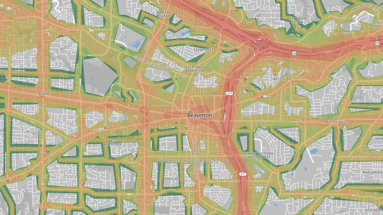 97005, OR Map of Noise Levels in 97005
