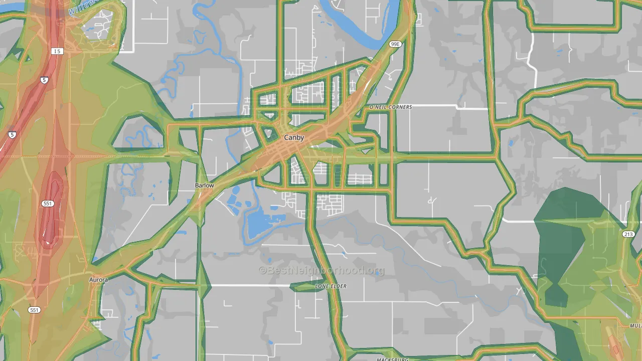 97013, OR Map of Noise Levels in 97013