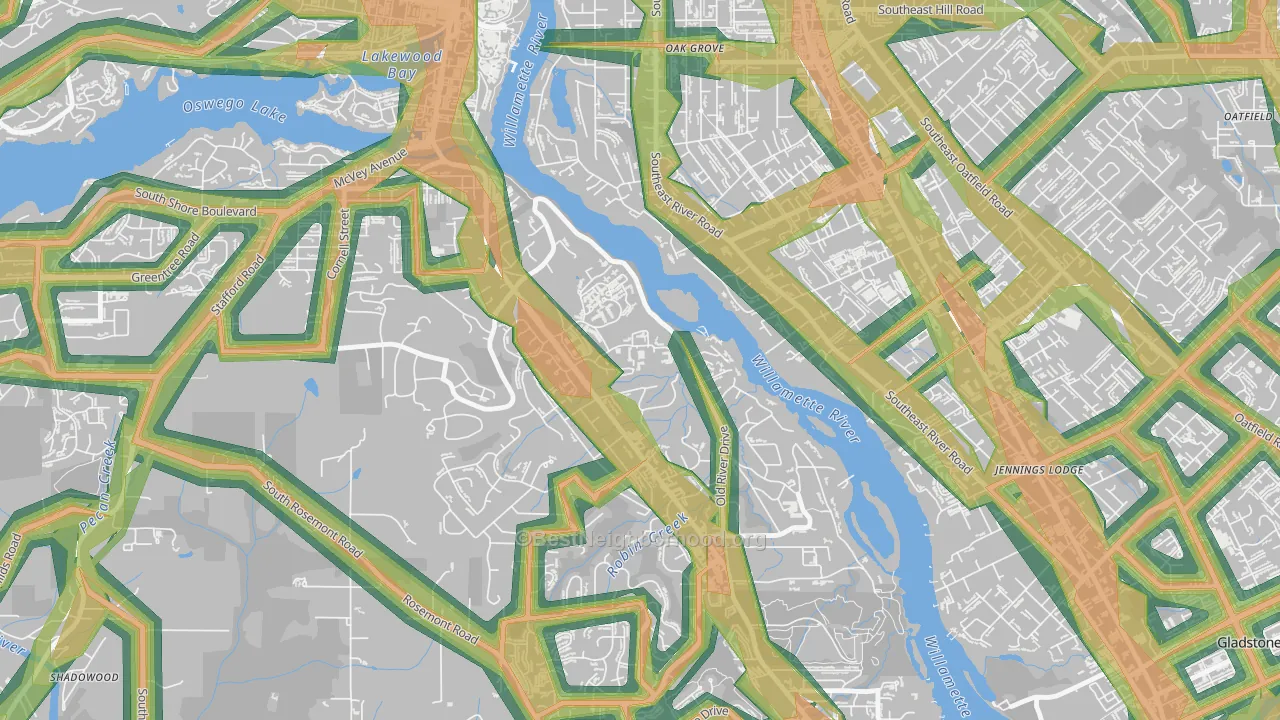 97036, OR Map of Noise Levels in 97036