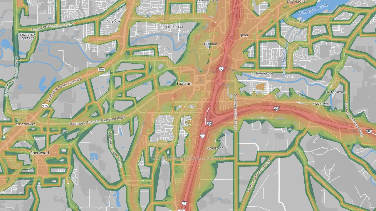 97062, OR Map of Noise Levels in 97062