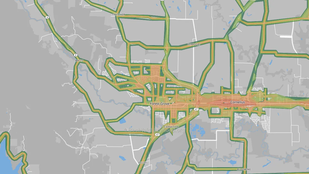 97116, OR Map of Noise Levels in 97116