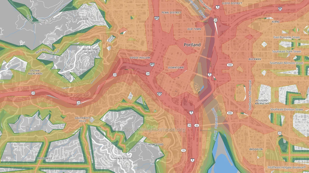 97201, OR Map of Noise Levels in 97201
