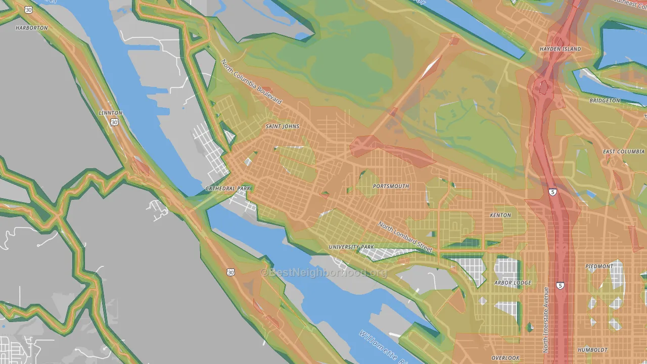97203, OR Map of Noise Levels in 97203