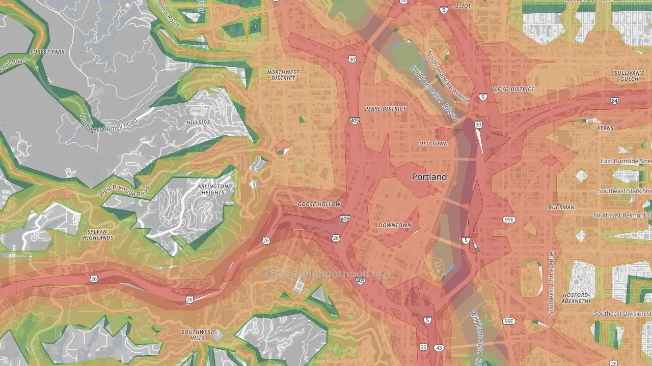 97205, OR Map of Noise Levels in 97205