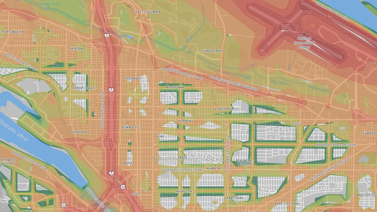97211, OR Map of Noise Levels in 97211