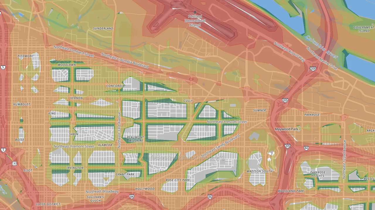 97218, OR Map of Noise Levels in 97218