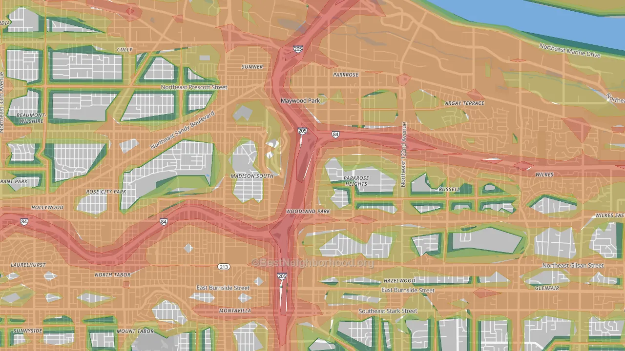 97220, OR Map of Noise Levels in 97220
