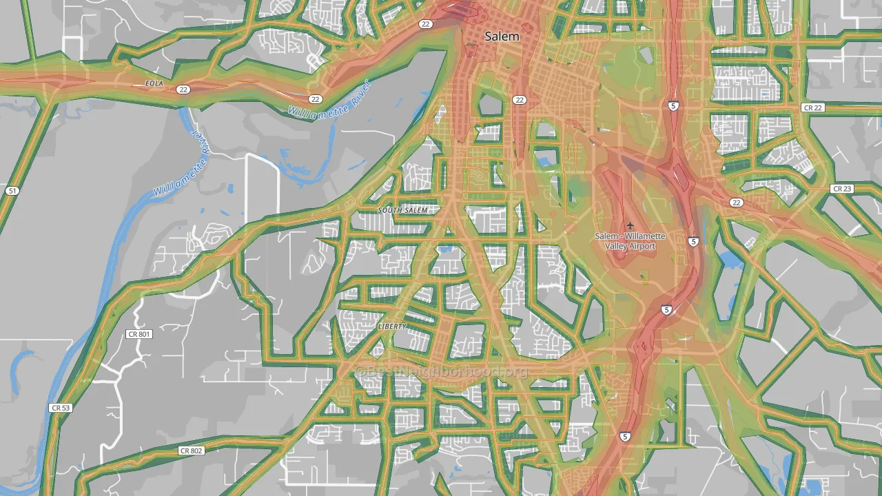 97302, OR Map of Noise Levels in 97302