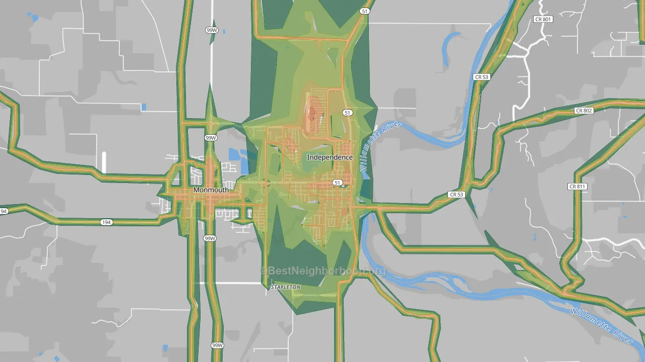 97351, OR Map of Noise Levels in 97351