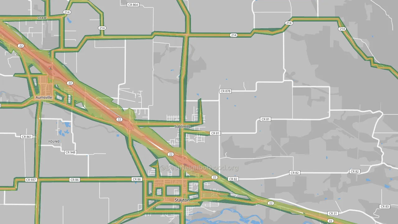 97385, OR Map of Noise Levels in 97385