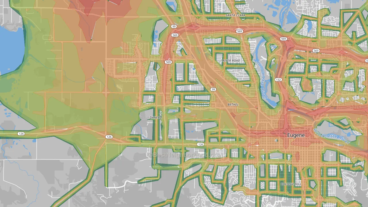 97402, OR Map of Noise Levels in 97402