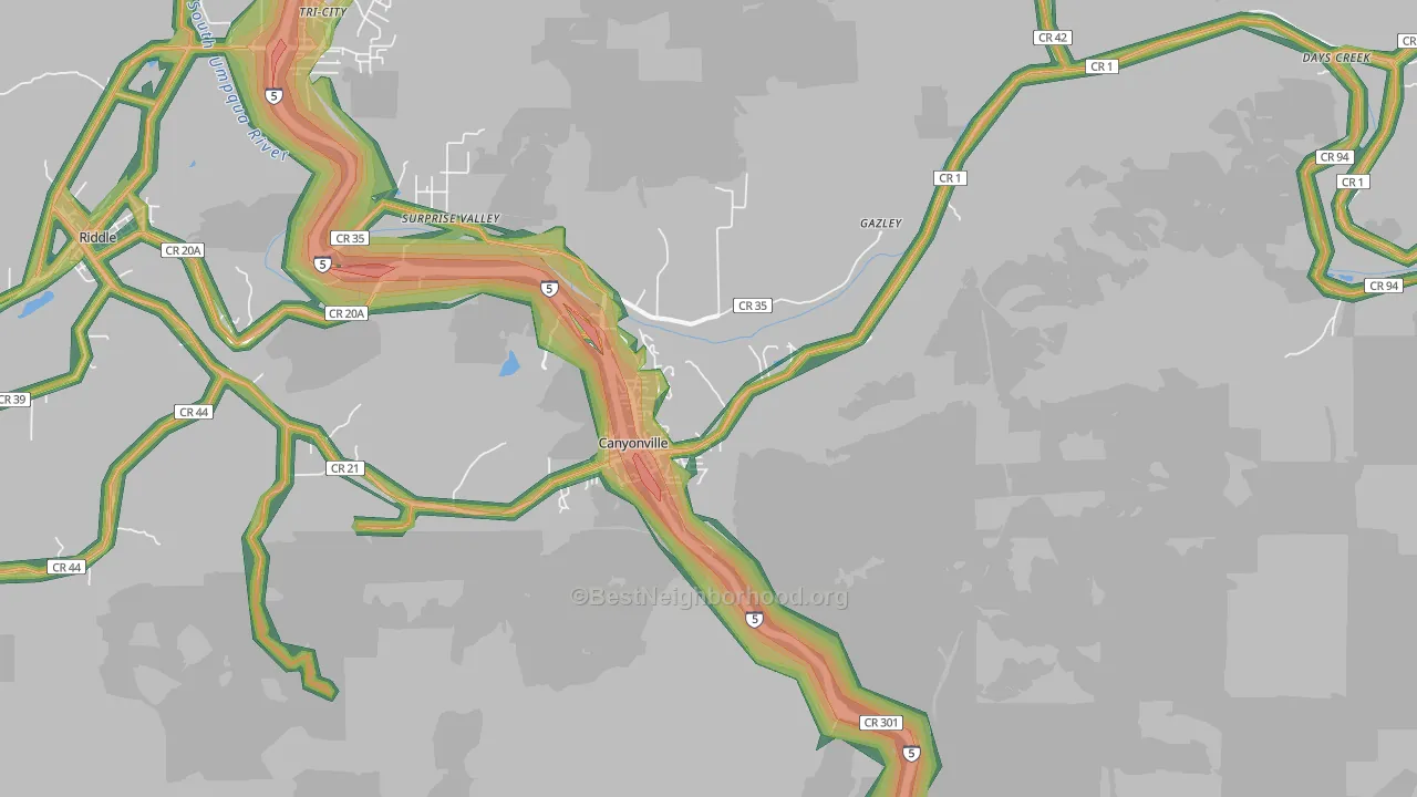 97417, OR Map of Noise Levels in 97417