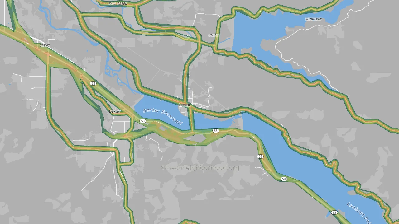 97452, OR Map of Noise Levels in 97452