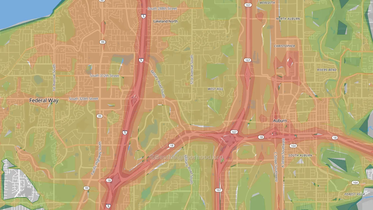 98001, WA Map of Noise Levels in 98001