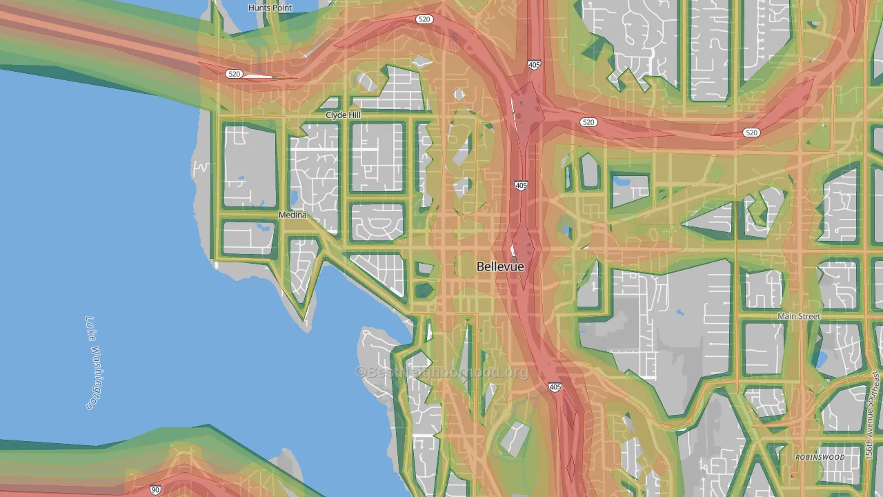 98004, WA Map of Noise Levels in 98004