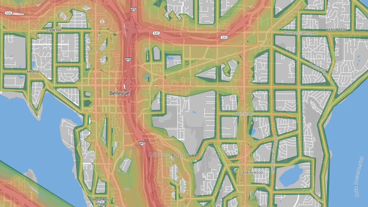 98005, WA Map of Noise Levels in 98005