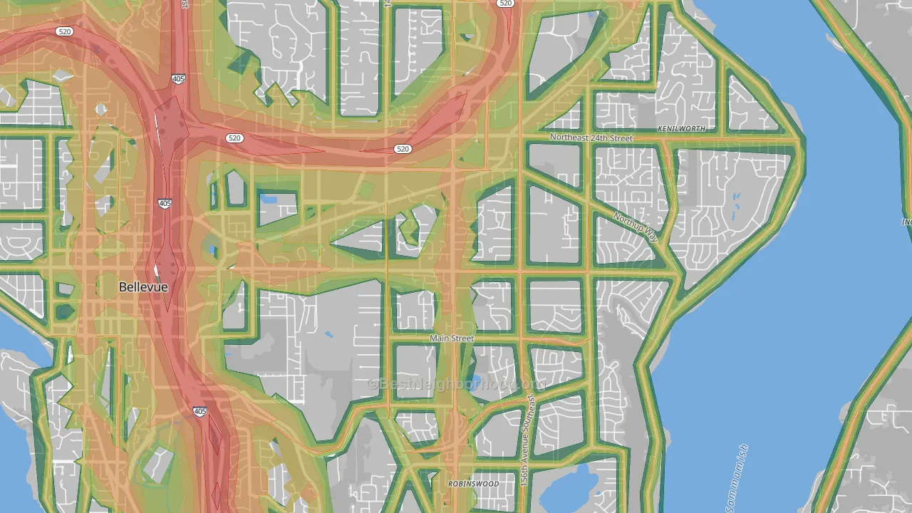 98007, WA Map of Noise Levels in 98007