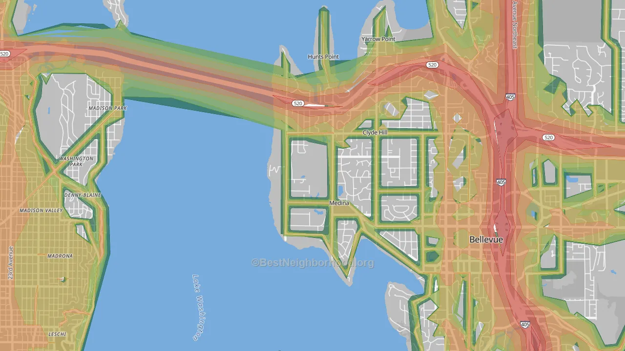 98039, WA Map of Noise Levels in 98039