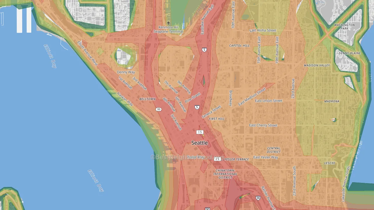 98101, WA Map of Noise Levels in 98101