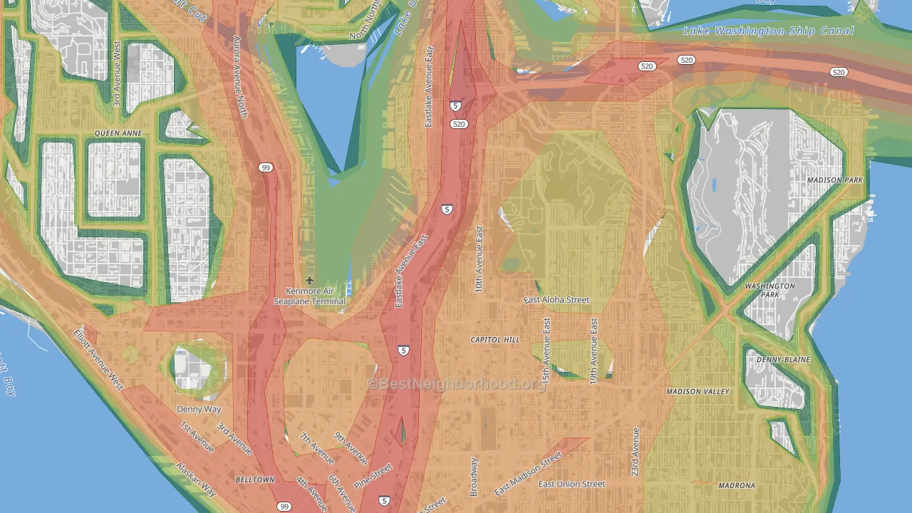 98102, WA Map of Noise Levels in 98102