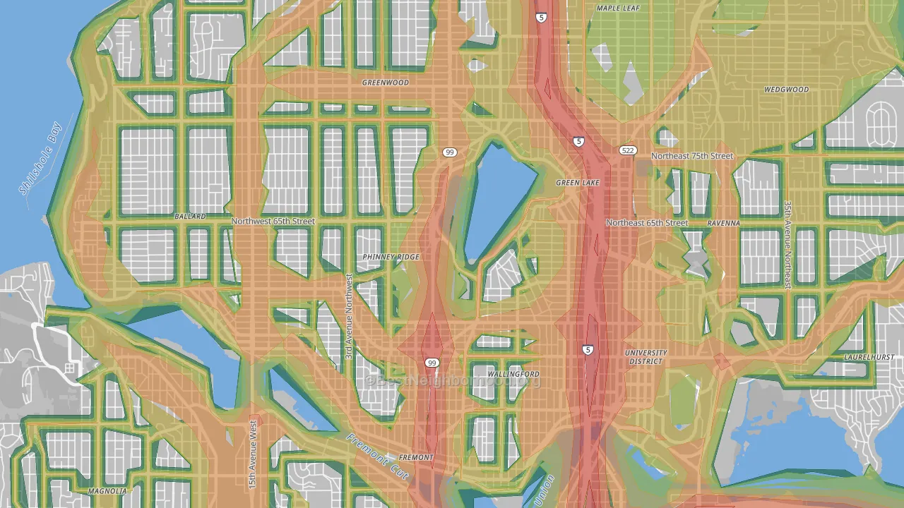 98103, WA Map of Noise Levels in 98103