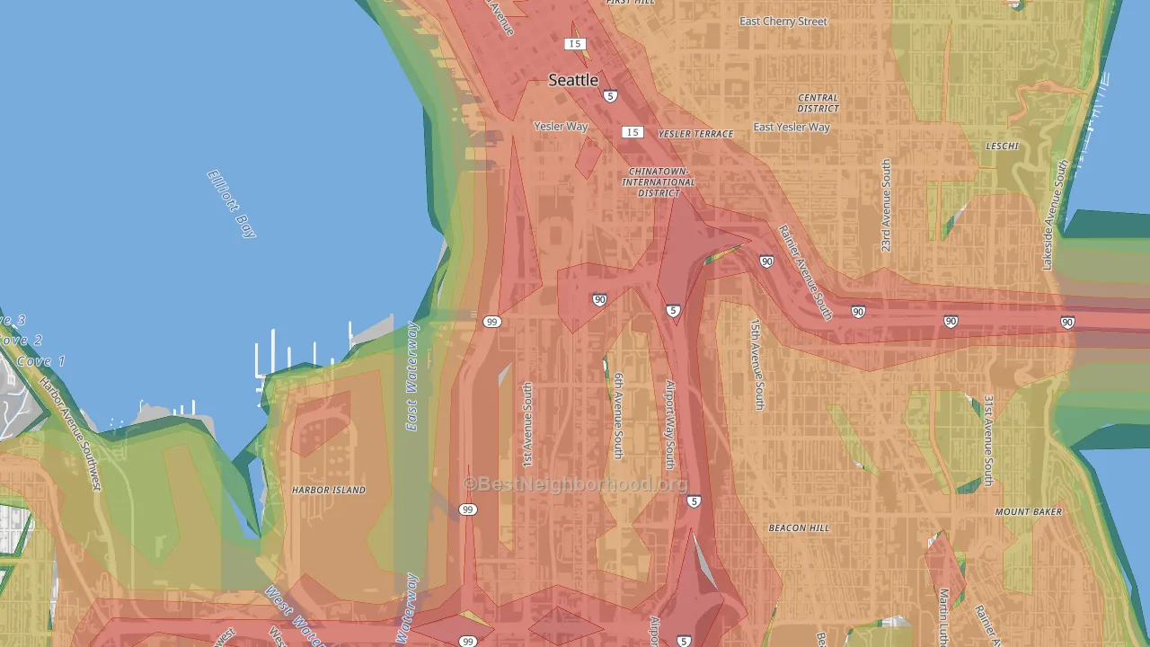 98134, WA Map of Noise Levels in 98134