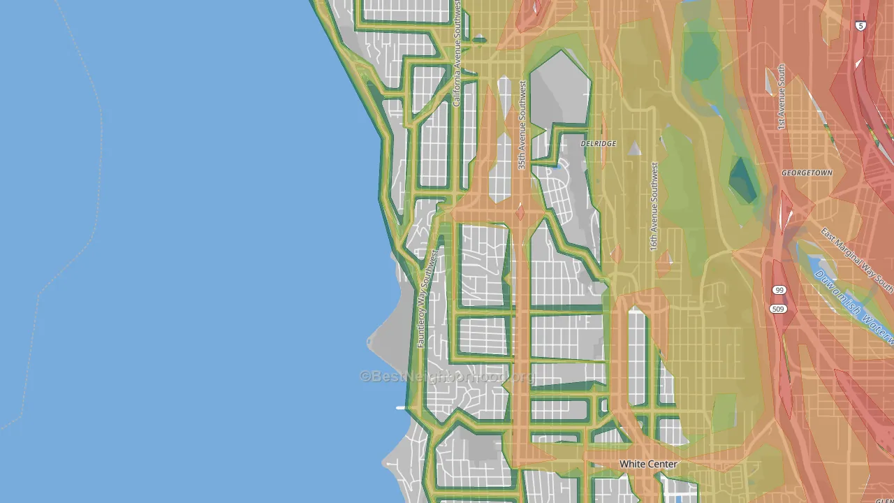 98136, WA Map of Noise Levels in 98136