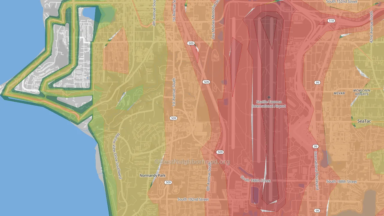 98148, WA Map of Noise Levels in 98148