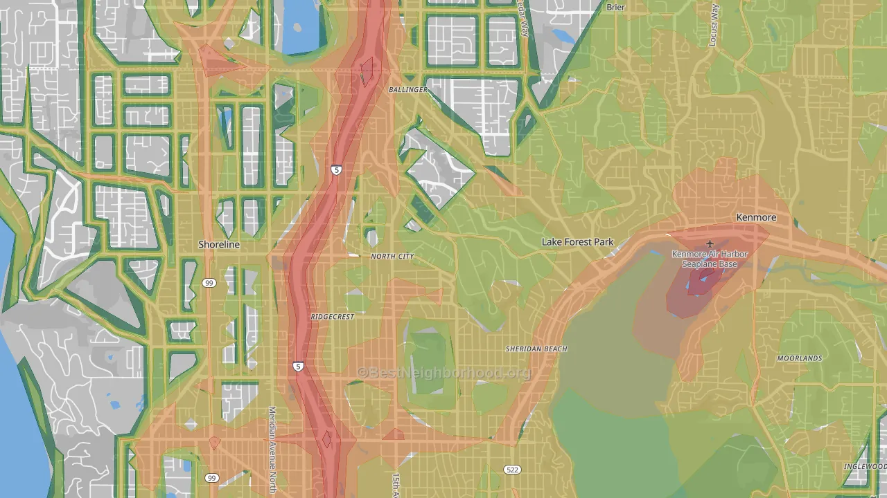 98155, WA Map of Noise Levels in 98155