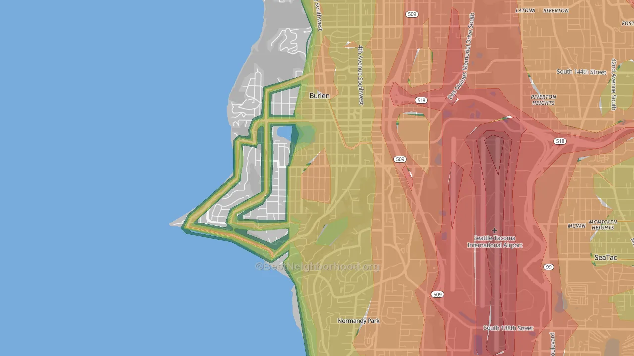 98166, WA Map of Noise Levels in 98166