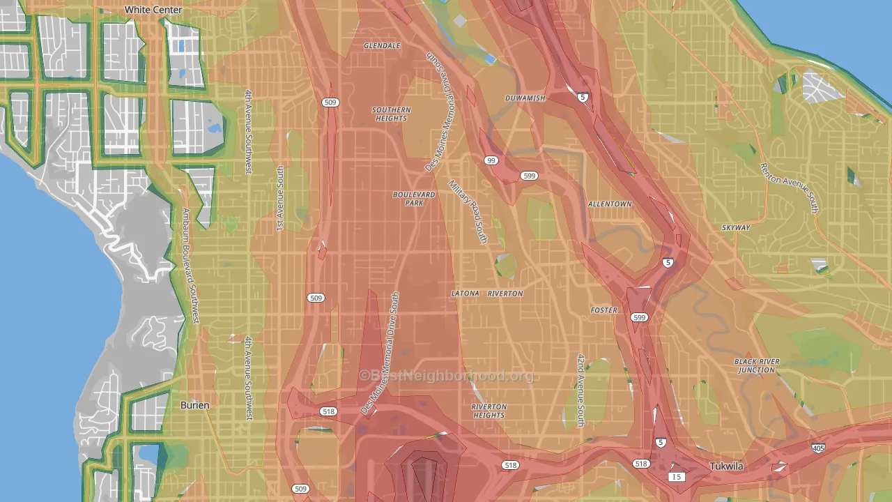 98168, WA Map of Noise Levels in 98168