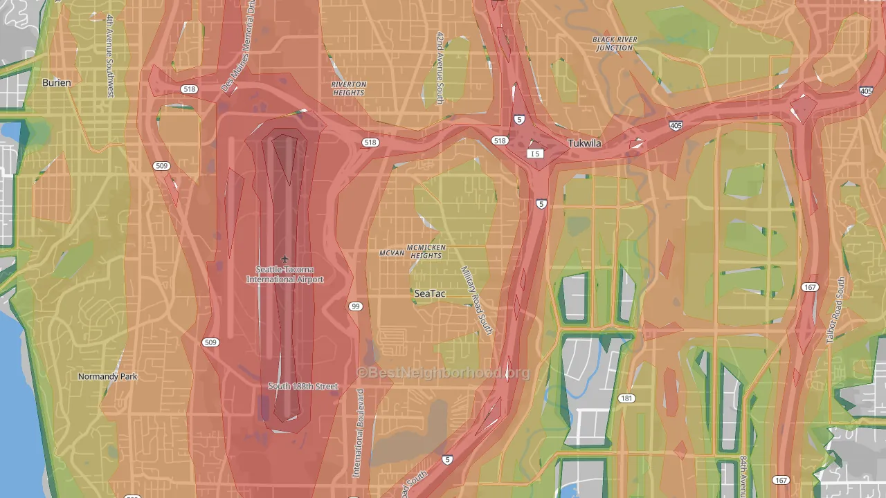 98188, WA Map of Noise Levels in 98188