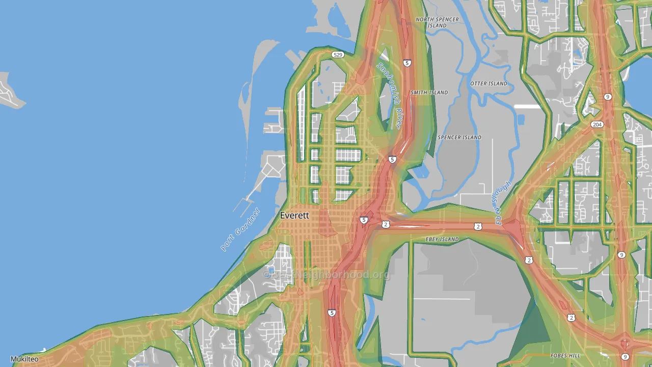 98201, WA Map of Noise Levels in 98201