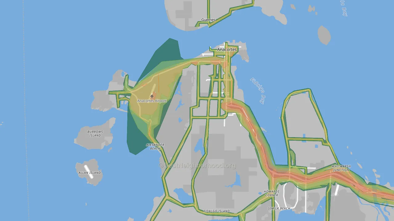 98221, WA Map of Noise Levels in 98221