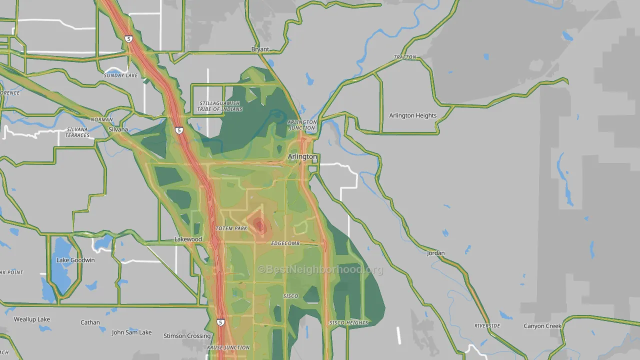 98223, WA Map of Noise Levels in 98223