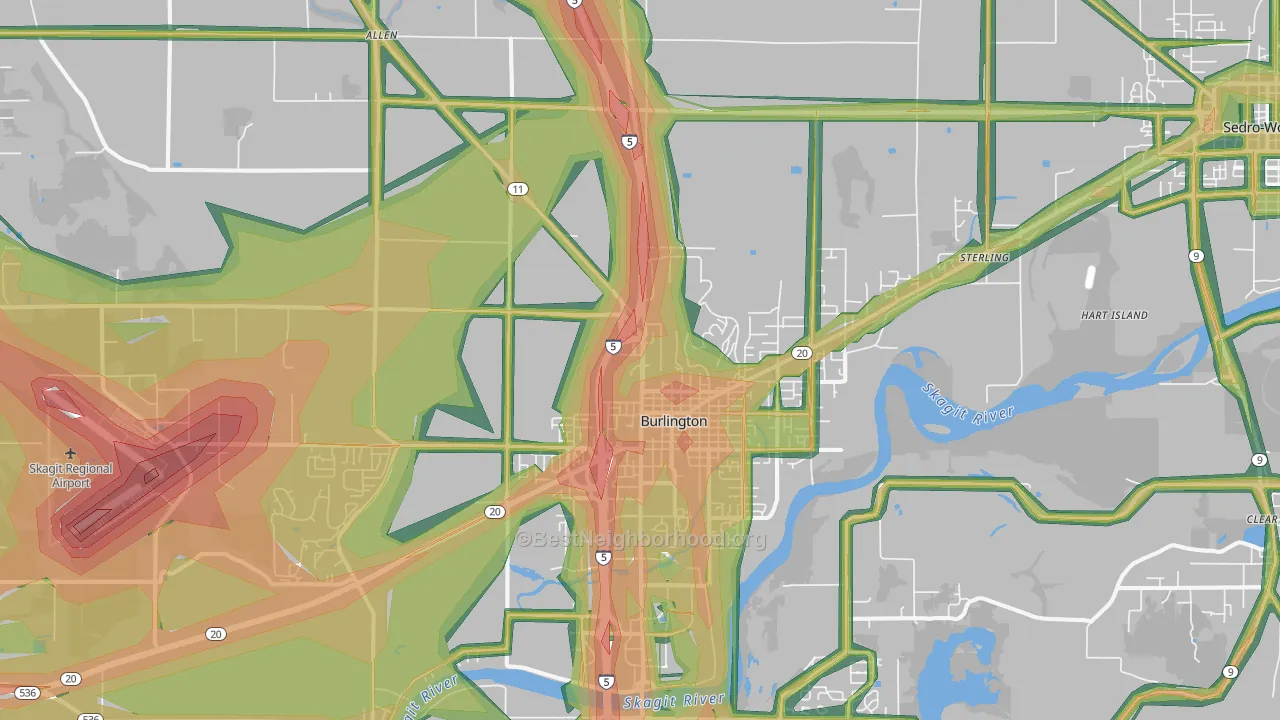 98233, WA Map of Noise Levels in 98233