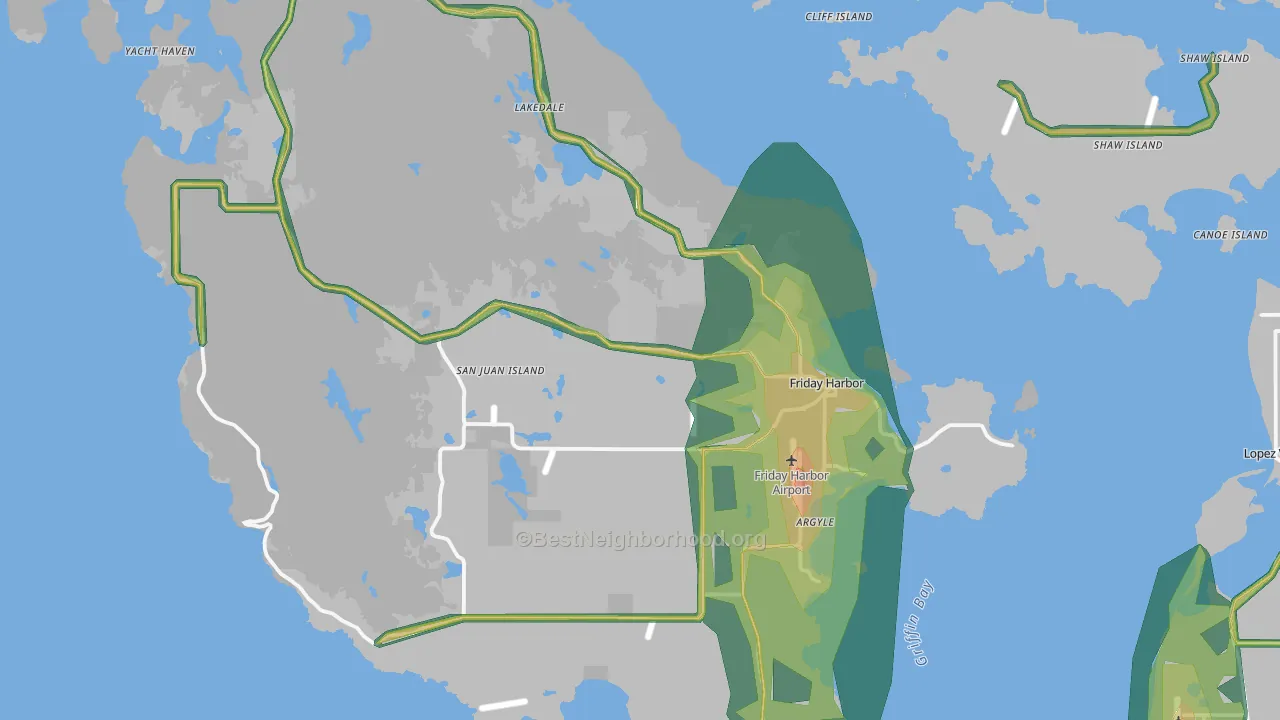 98250, WA Map of Noise Levels in 98250