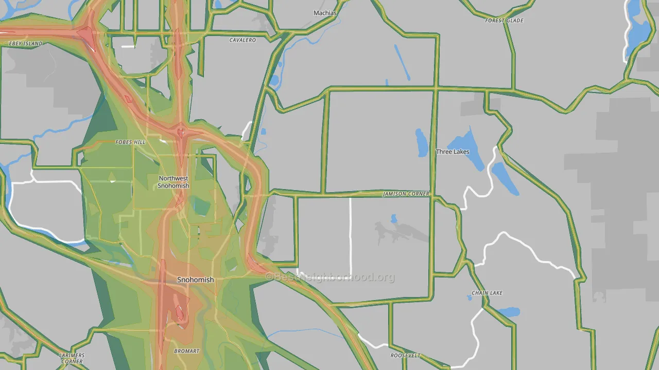 98290, WA Map of Noise Levels in 98290