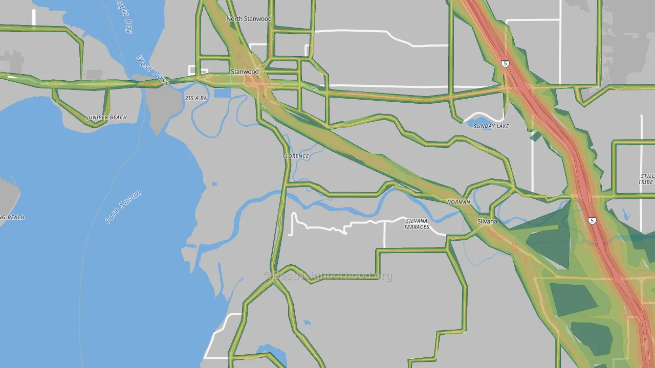 98292, WA Map of Noise Levels in 98292