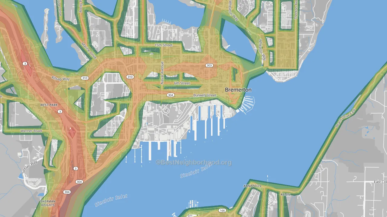 98314, WA Map of Noise Levels in 98314