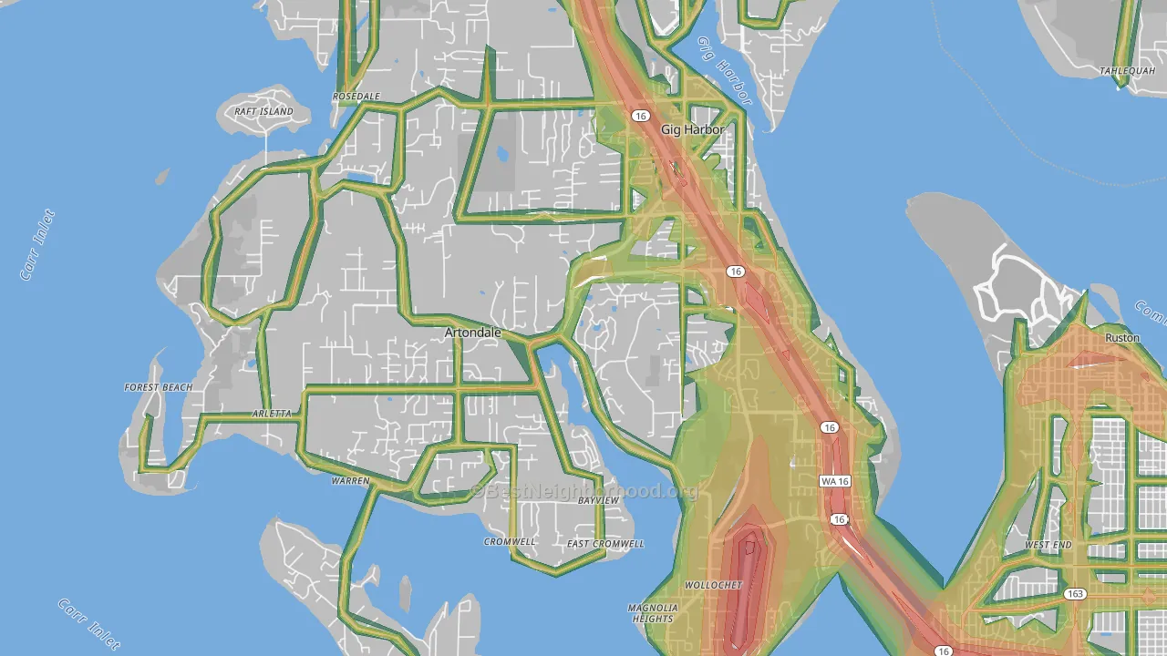 98335, WA Map of Noise Levels in 98335