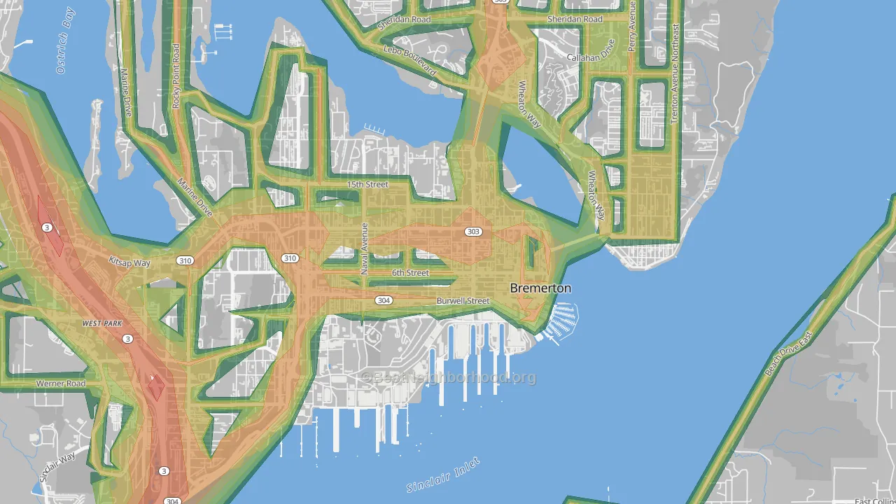 98337, WA Map of Noise Levels in 98337