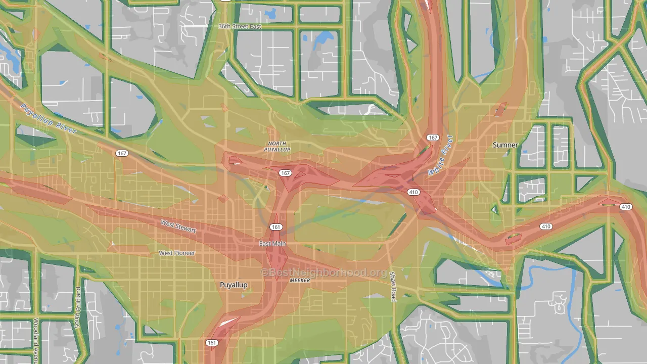 98372, WA Map of Noise Levels in 98372
