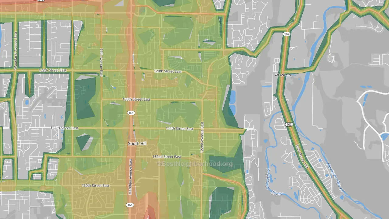 98374, WA Map of Noise Levels in 98374