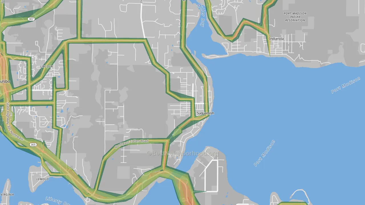 98392, WA Map of Noise Levels in 98392