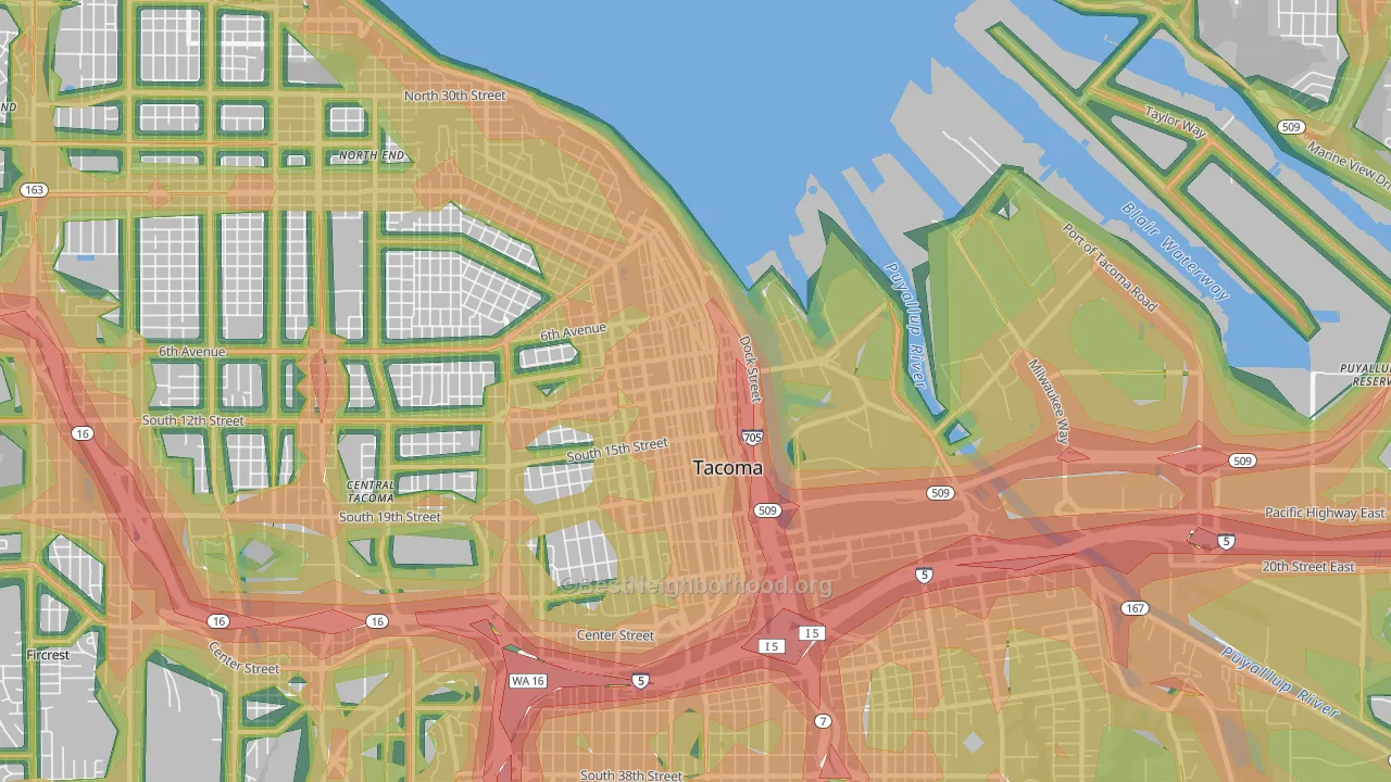 98402, WA Map of Noise Levels in 98402