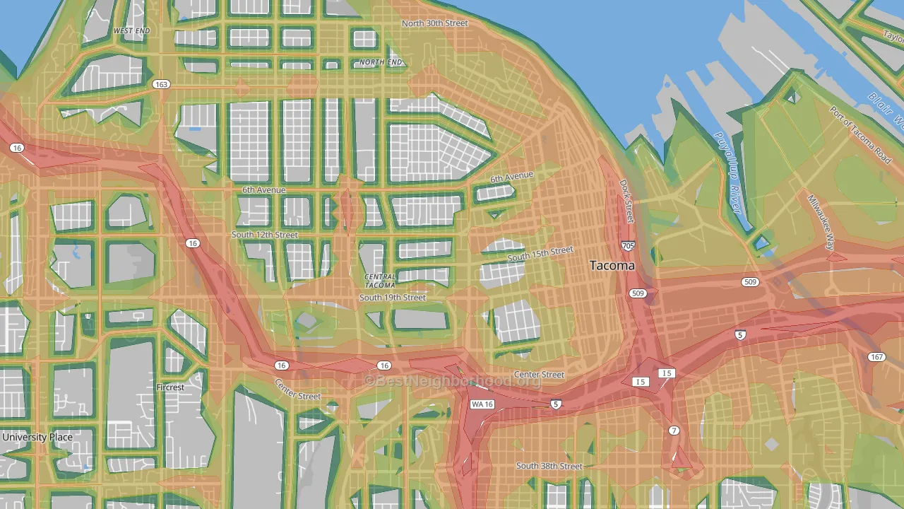 98405, WA Map of Noise Levels in 98405